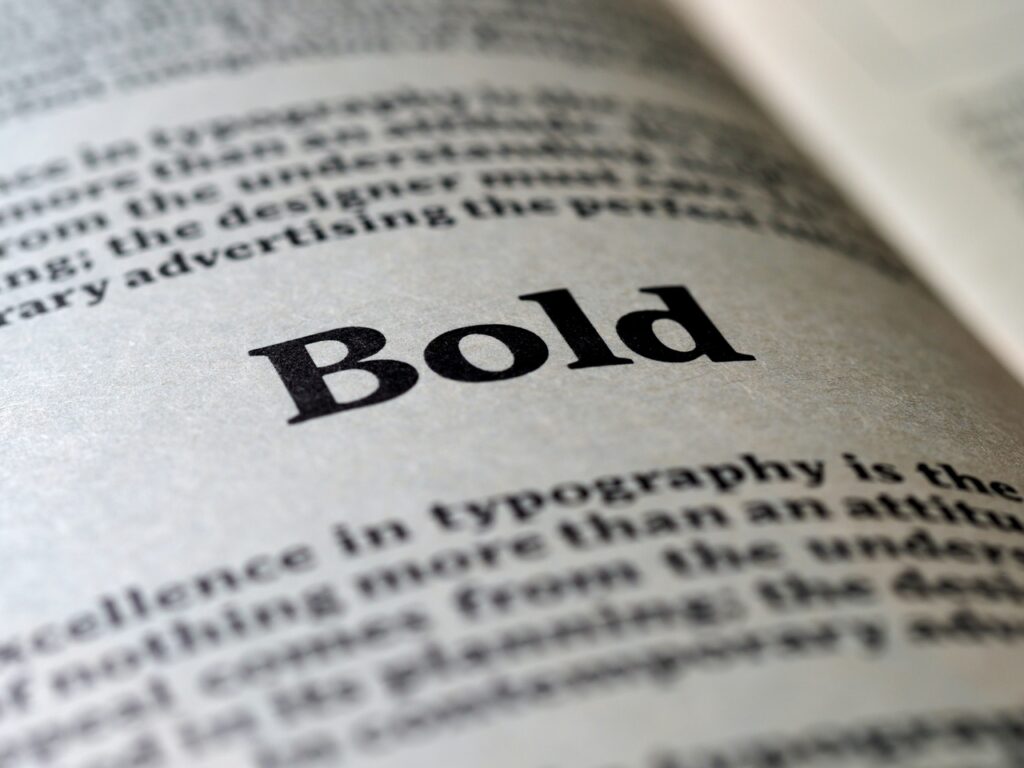 A page of a book with the word bold on it